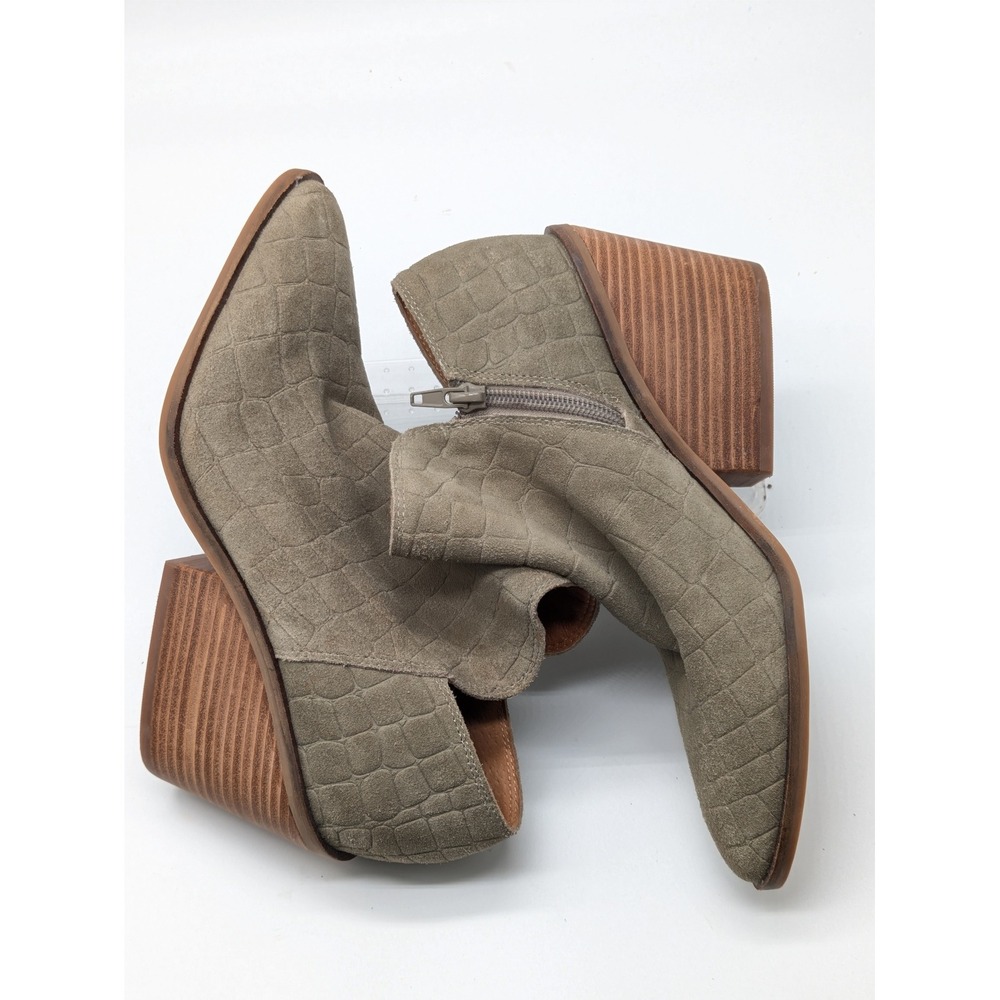 Lucky Brand LF Sauce Ankle Booties Womens 7M Taupe Suede Croc Embossed 3" Heel